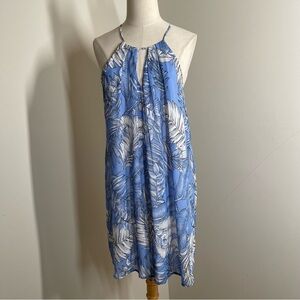 Maitai Women’s Blue White Abstract Floral Print - SZ M - Trapeze Halter Dress